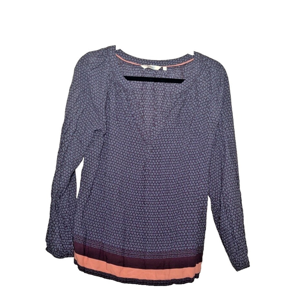 Boden Split Neck Top Women's 12 Multicolor‎ Long Sleeve